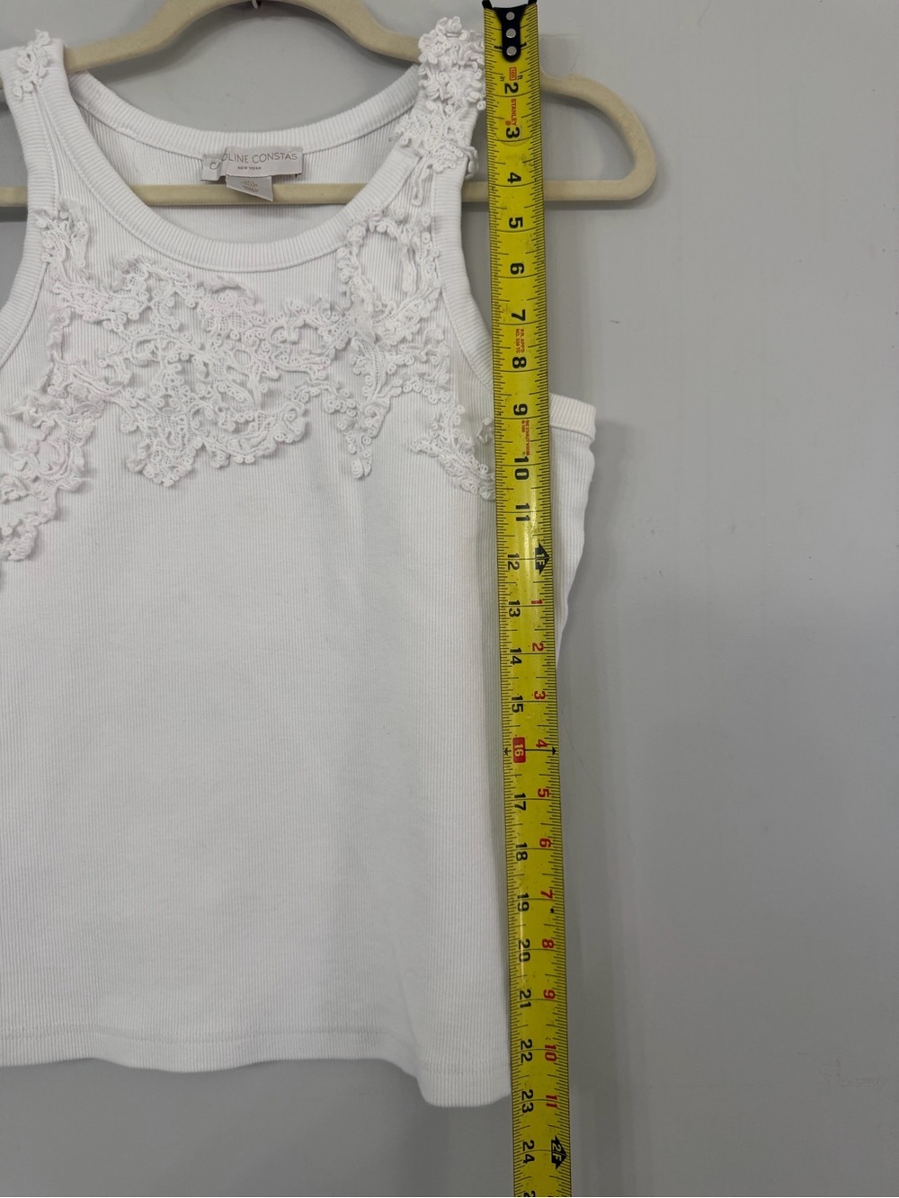 Caroline Constas New York White Ribbed Floral Appliqué Cotton Summer Tank Top - Picture 6 of 10